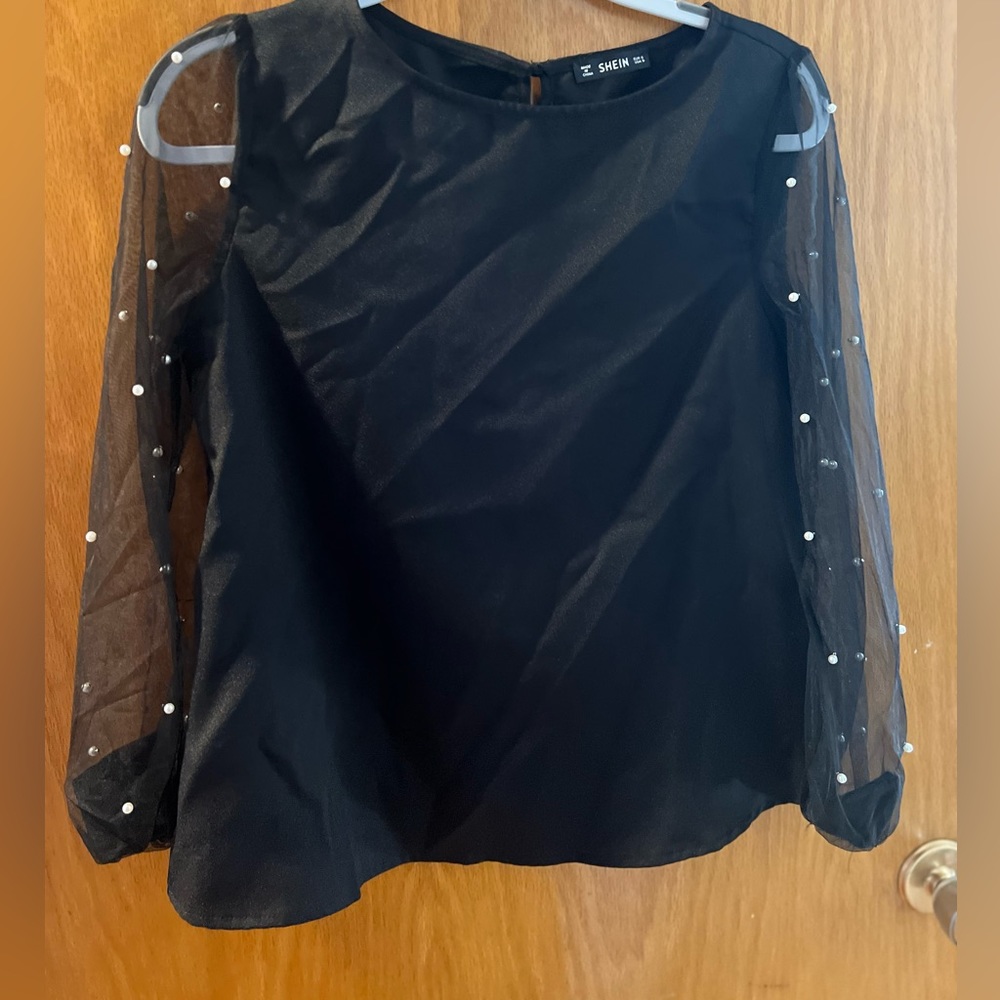 Black blouse with sheer sleeves SHEIN size S